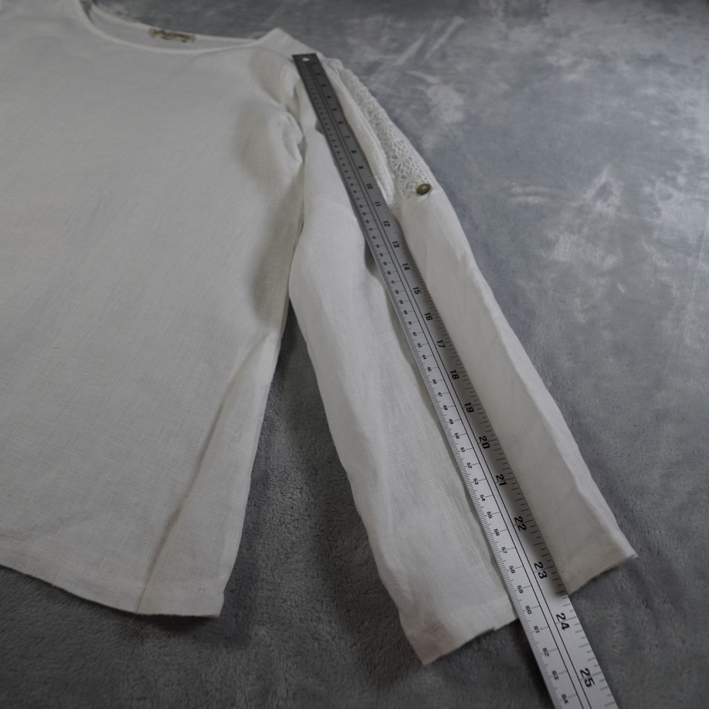 Terzo Millennio Made in Italy Linen Blouse Lace Sleeve Boho Top White Womens L - Picture 7 of 13